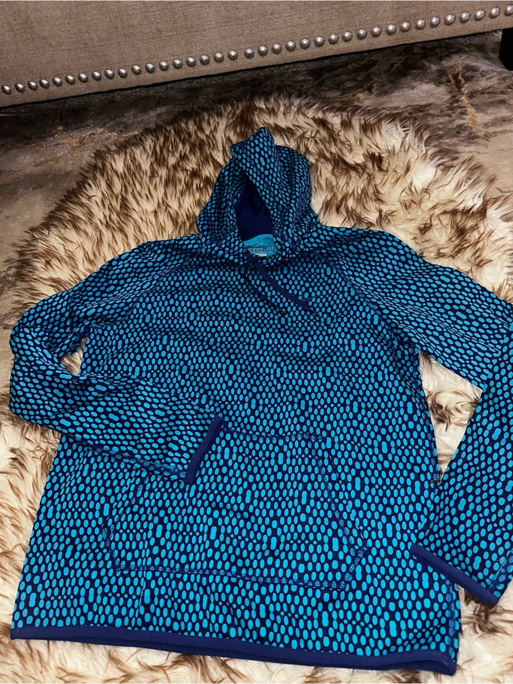 Blue Dot Pattern Hooded Pullover